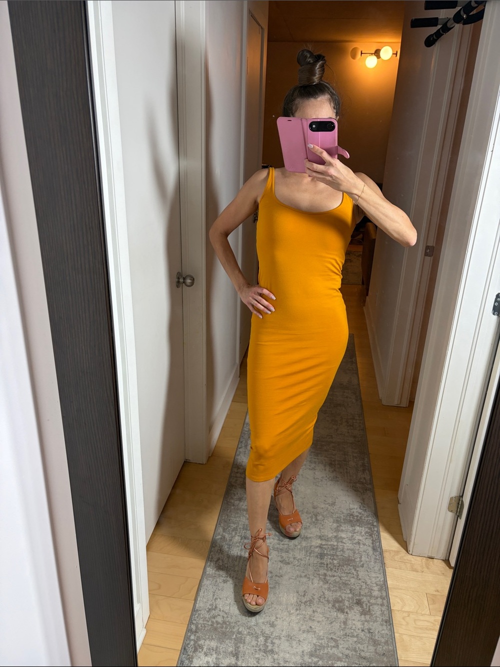 Forever 21 Mustard Scoop Neck Sleeveless Midi Dress